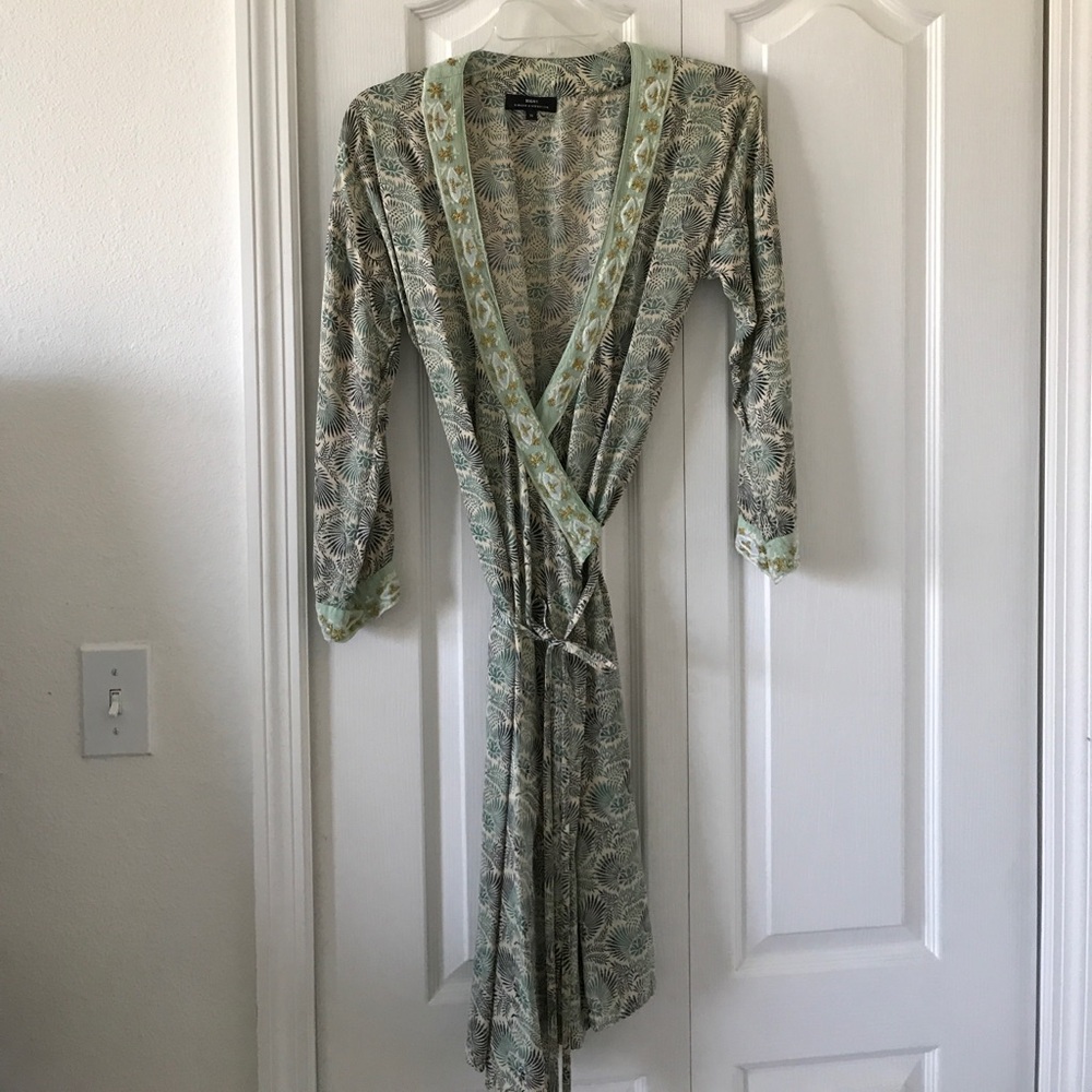 Anthropologie Mint Green and Cream Floral Wrap Dress - Picture 2 of 5
